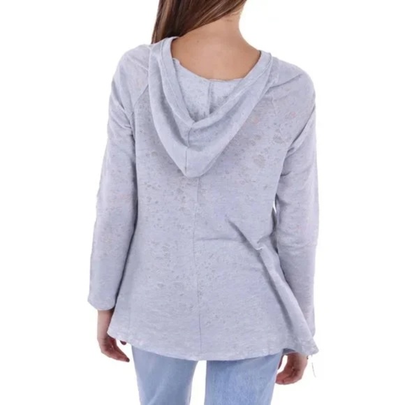 Anthropologie Maronie Lace Up V-Neck Hooded Top Distressed Sweater Size Medium - Picture 15 of 17